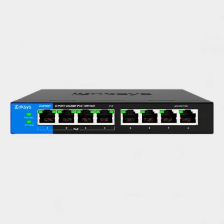 Switch Gigabit PoE de escritorio para empresas de 8 puertos Linksys LGS108P
