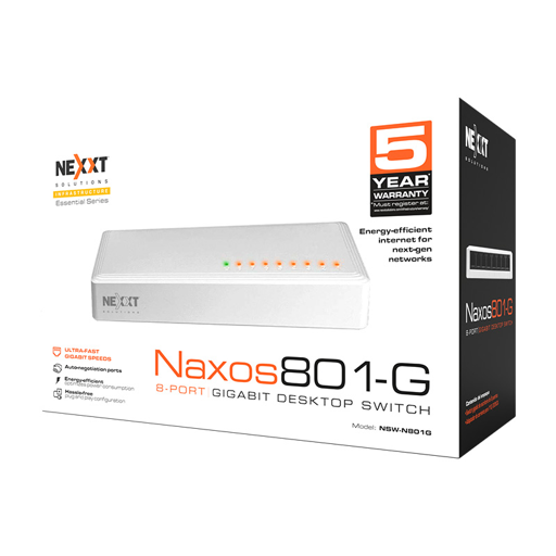 Switch para Escritorio de 8 Puertos Nexxt Infrastructure, Gigabit Ethernet, Essential Naxos 801-G 11