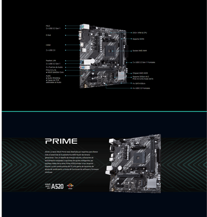 Placa Madre ASUS Prime A520M-K AM4 AMD Ryzen A520, SATA 6Gb/s, M.2, HDMI, VGA, Micro-ATX, DDR4